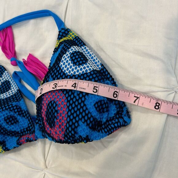 Women's Blue Abstract Strappy Top and Side Tie Bottom Bikini Set - Picture 5 of 8